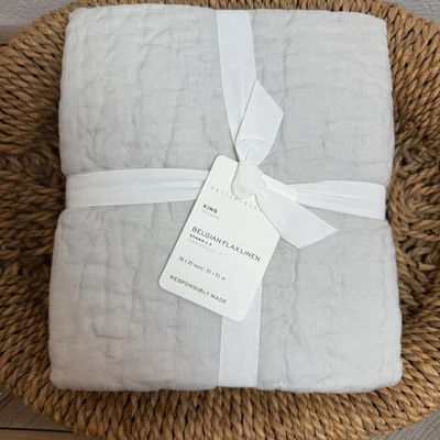 ГОНЧАРНЫЙ САРАЙ БЕЛЬГИЙСКИЙ ЛЬНЯНОЙ ЛЬНЯНОЙ РУЧНОЙ РАБОТЫ СТЕГАНЫЙ ШАМ КОМПЛЕКТ (2) КОРОЛЬ ~ МЯГКИЙ СЕРЫЙ - Изображение 1 из 4