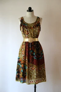 Anthropologie Edme & Esyllte Autumn Leaf Feather Floral Silk Tank Dress Women 6 - Picture 1 of 24