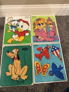 Vintage Playskool Wooden Puzzles Pluto, Ms. Piggy, Things That Fly Lot Of 4 - Picture 1 of 5