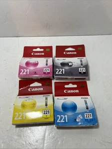 Genuine CANON 4 Pack PIXMA Ink Cartridges CLI-221 Black Yellow Cyan Magenta NEW - Picture 1 of 5