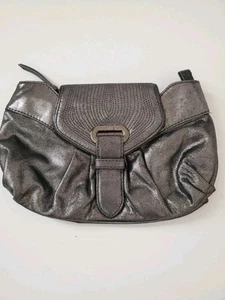 Botkier Leather Clutch  Grey Metallic Soft  Zipper Bag - Picture 1 of 12
