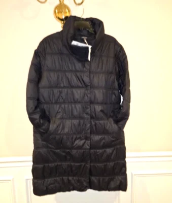 Chaqueta Abrigo Eileen Fisher Acolchada Acolchada Soporte Cuello Alto K/L NEGRA Talla M~NUEVA CON ETIQUETAS Foto 1 de 4