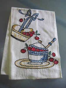 Asciugapiatti da cucina vintage ricamati con ricamo motivo ciliegio - Foto 1 di 3