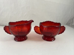 De colección Nuevo Martinsville Glass 1930 Radiance Rubí Rojo Crema y Azúcar Set Viking - Imagen 1 de 8