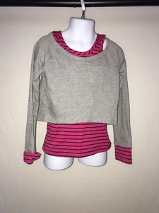 Faded Glory Niñas XS 4-5 Tanque con Top Suéter Rosa con Rayas Negras Gris Suéter - Imagen 1 de 4
