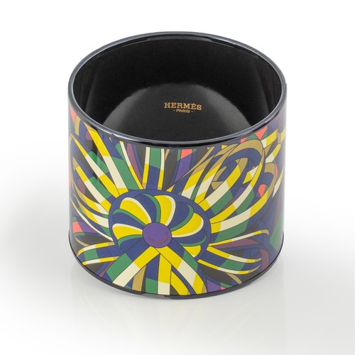 HERMÈS Autentico HERMES Bracciale Nastri De Cheval Africa PVD Giallo Blu 65 55mm NUOVO