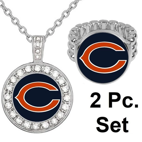Chicago Bears Gift Set Womens 925 Sterling Silver Necklace With Ring D2D18 Cover