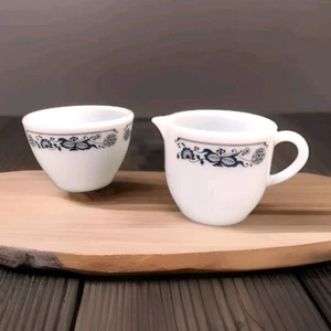 Pyrex Corelle Sugar Bowl And Creamer Set Old Town Blue Onion Milk Glass - Picture 1 of 16
