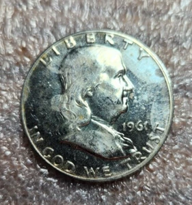 1961 FRANLKLIN HALF DOLLAR 90% Silver, Full Bell Line, FBL - Imagen 1 de 2