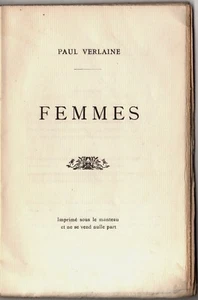 1902 Verlaine Femmes Poésies érotiques édition rare imprimée à 500 exemplaires - Picture 1 of 6