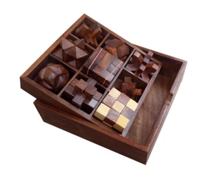 STEM brain teaser puzzle set, 9 wooden mechanical puzzles, IQ logical game - Picture 1 of 5