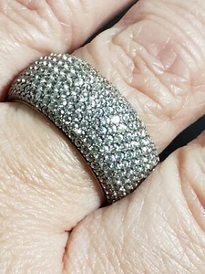 Eternity Band Sterling Silver Yellow Gold Plated With Cubic Zirconia Size 7.5 - Picture 1 of 9