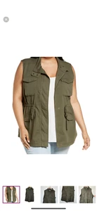 Caslon Women's Olive Green Utility Vest Jacket XXL 2XL Cotton Blend Military - Picture 1 of 11
