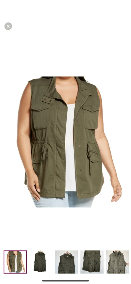 Chaqueta chaleco utilitario Caslon verde oliva para mujer XXL 2XL mezcla de algodón militar Foto 1 de 4