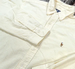 Ralph Lauren Shirt Men 16.5 34 Yellow White Button Up Oxford Cloth Dress Striped - Picture 1 of 9