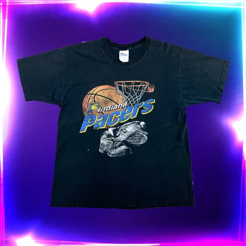 vintage 90s NBA basketball Indiana pacers Shoes Pro Player Adult T-shirt Sz L Cover
