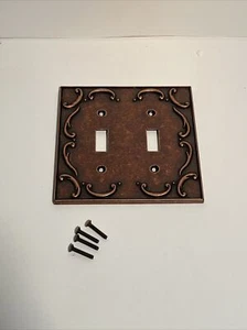 2003 LHMC Copper Finish Decorative Ornate Double Switch Plate Cover Bronze Metal - Picture 1 of 4