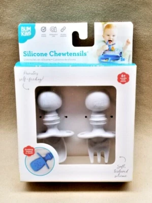 Juego de utensilios Bumkins, utensilios para masticar de silicona, tenedor y cuchara para bebé GRIS NUEVO Foto 1 de 4