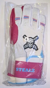 Adult Large Batting Gloves White/Pink/light blue Double Cuff Drip - Picture 1 of 3