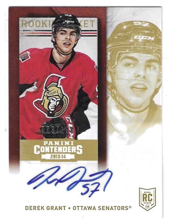 2013-14 PANINI-CONTENDERS DEREK GRANT AUTO RC-GOLD #281 OTTAWA SENATORS 073/100 - Image 1 of 2