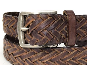 Columbia Belt Mens Size 36 Thick Brown Leather Woven Braided Silver Buckle Boho - Picture 1 of 9