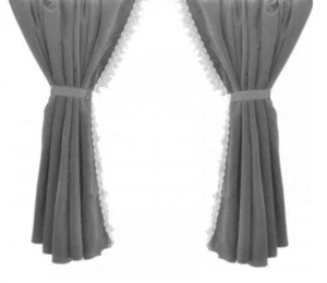 2 pcs Grey Plush Left Right Curtains + Decors for Mercedes Actros MP4 Axor Arocs - Picture 1 of 1