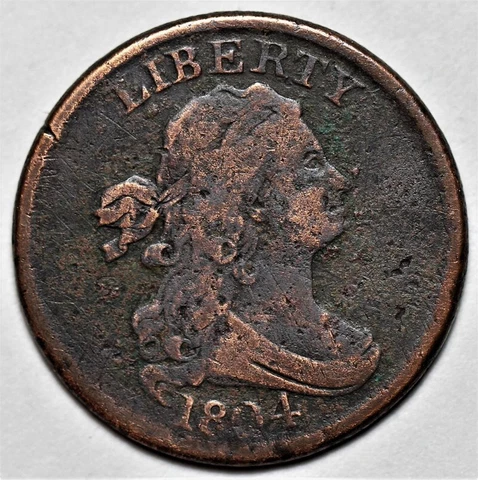 1804 Draped Bust Half Cent - Weak Spiked Chin - US 1/2c Copper Penny Coin - L37 Cover