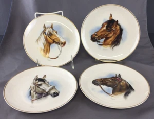 RARE Set of 4 VTG Pickard China 6 1/4" Porcelain Horse Head Plates Signed SWAN - Picture 1 of 10