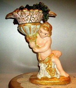 Estatua de tiza barroca/art nouveau de colección querubín pintado a mano 15"" T x 14"" L x 8"" W - Imagen 1 de 9