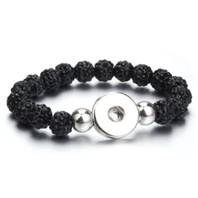 Snap Jewelry Bracelet Crystal Black Bead Stretch fits 18-20mm Ginger Style Charm - Image 1 of 2