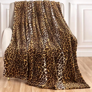 Leopard Print Blanket Fleece Throw Blanket for Bed Sofa Travel and Camping, Supe - Picture 1 of 7