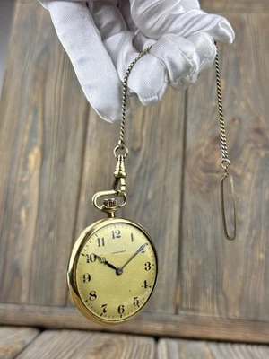 Original Longines Pocket Watch 1920s, 15j Gold-Plated Case Snap 16s 42mm Chain - Immagine 1 di 4
