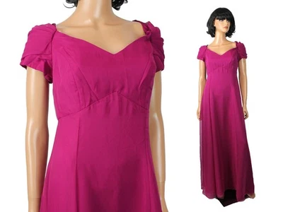 Vestido de graduación años 80 talla M 13/14 vintage Jordan largo de gasa rosa oscuro vestido manga gorra Foto 1 de 4