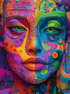 Leinwandbild Rosa Lila Blau Gelb Grün Portrait Wandbild Poster Druck - Bild 1 von 22