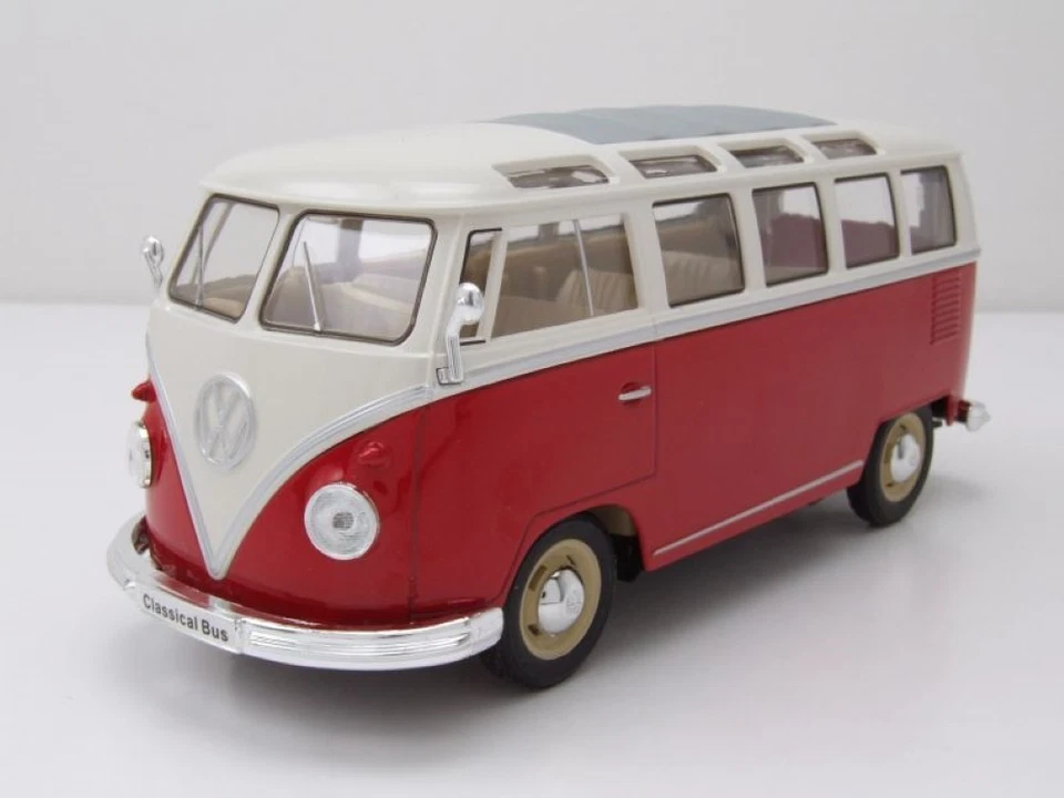 VW Clásico Samba Bus T1 1963 Rojo Blanco Modelo De Coche 1:24 Welly - Imagen 1 de 4