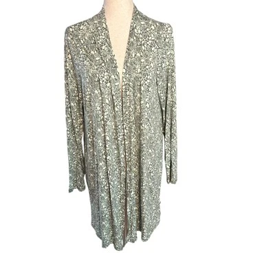 Lands End Cardigan Pockets Womens Large 14-16 Green Floral Lightweight LS Open - Image 1 of 4