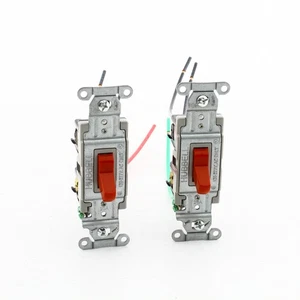 2 Hubbell Red COMMERCIAL Toggle Light Switches 20A 4-Way w/8" Wire Leads CSL420R - Picture 1 of 4