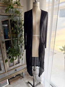 Black Sheer Ribbed Duster Kimono Long Cardigan Witchy Gothic Whimsigoth Festival - Picture 1 of 8