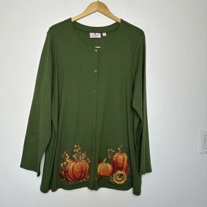 NWT Quacker Factory Cardigan Womens 3X Pumpkins Embroidered Rhinestone Halloween - Picture 1 of 11