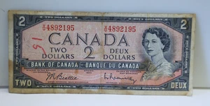 1954 Canada $2 Bill V/U 4892195 (Red Ink) - Picture 1 of 2