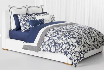 Ralph Lauren Reese Floral Stripe 3 pc Duvet Cover Set Blue &White Full Queen NEW - Image 1 of 4