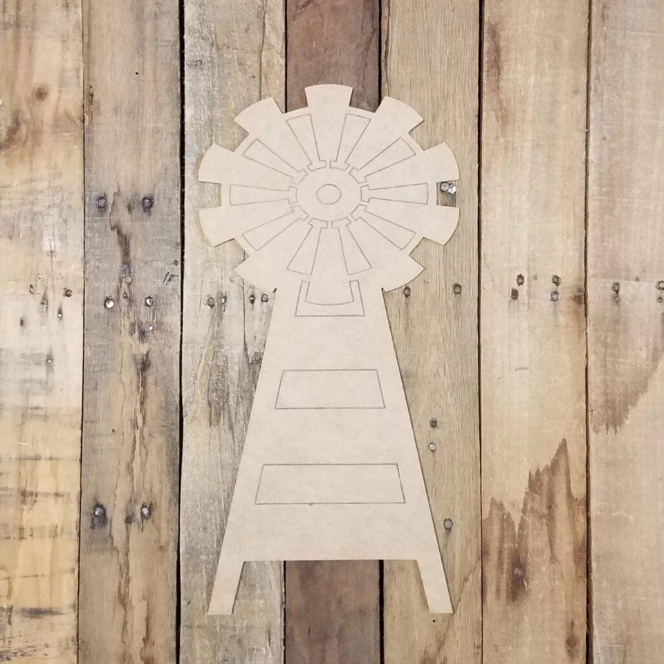 Tall Windmill Farmhouse Cutout Craft Shape, Unfinished Art Shape, Paint by Line - Image 1 of 1