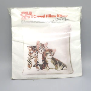 VTG Rug Latch Kit Kittens 1976 Columbia Minerva Crewel Pillow Kit 16"x16" - Picture 1 of 12
