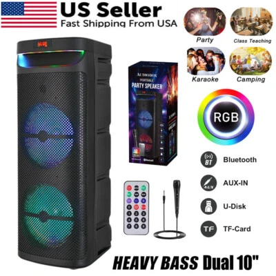 Altoparlante Bluetooth Doppio 10" Forte Ricaricabile Subwoofer Festa Karaok LED FM +Mic - Immagine 1 di 4