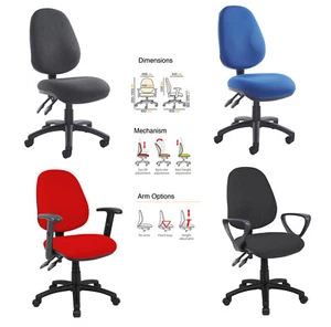 Office Chair Adjustable Height PC Home Operators 2 Lever PCB Wheels Padded Seat - Picture 1 of 25