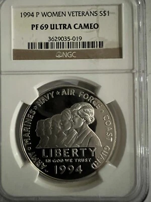 1994 P. WOMEN VETERANS  ONE DOLLAR COIN. NGC PF-69 ULTRA CAMEO. - Image 1 of 4