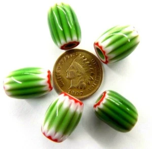 { 4 } LG Green Watermelon Chevron Trade Beads Lg Oval antique style Bin W3 - Picture 1 of 3