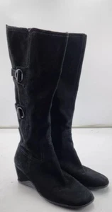 Antonio Melani Women's Size 8 M Black Suede Side Zip Wedge Heel Knee High Boots - Picture 1 of 12