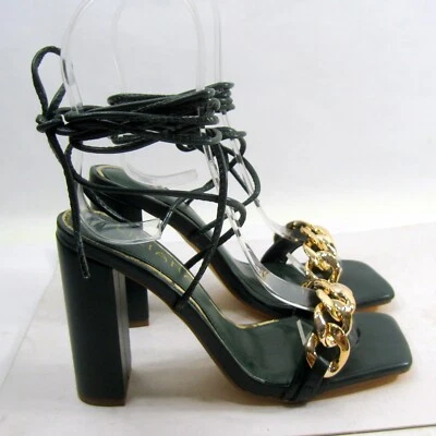 LILIANA new green/GOLD 4.5"BLOCK Heel OPEN TOE lace up Shoes WOMEN Size  5.5 - Image 1 of 4