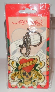 NIP Ed Hardy Love Kills Slowly Key Ring with Carabiner Clip - Picture 1 of 1